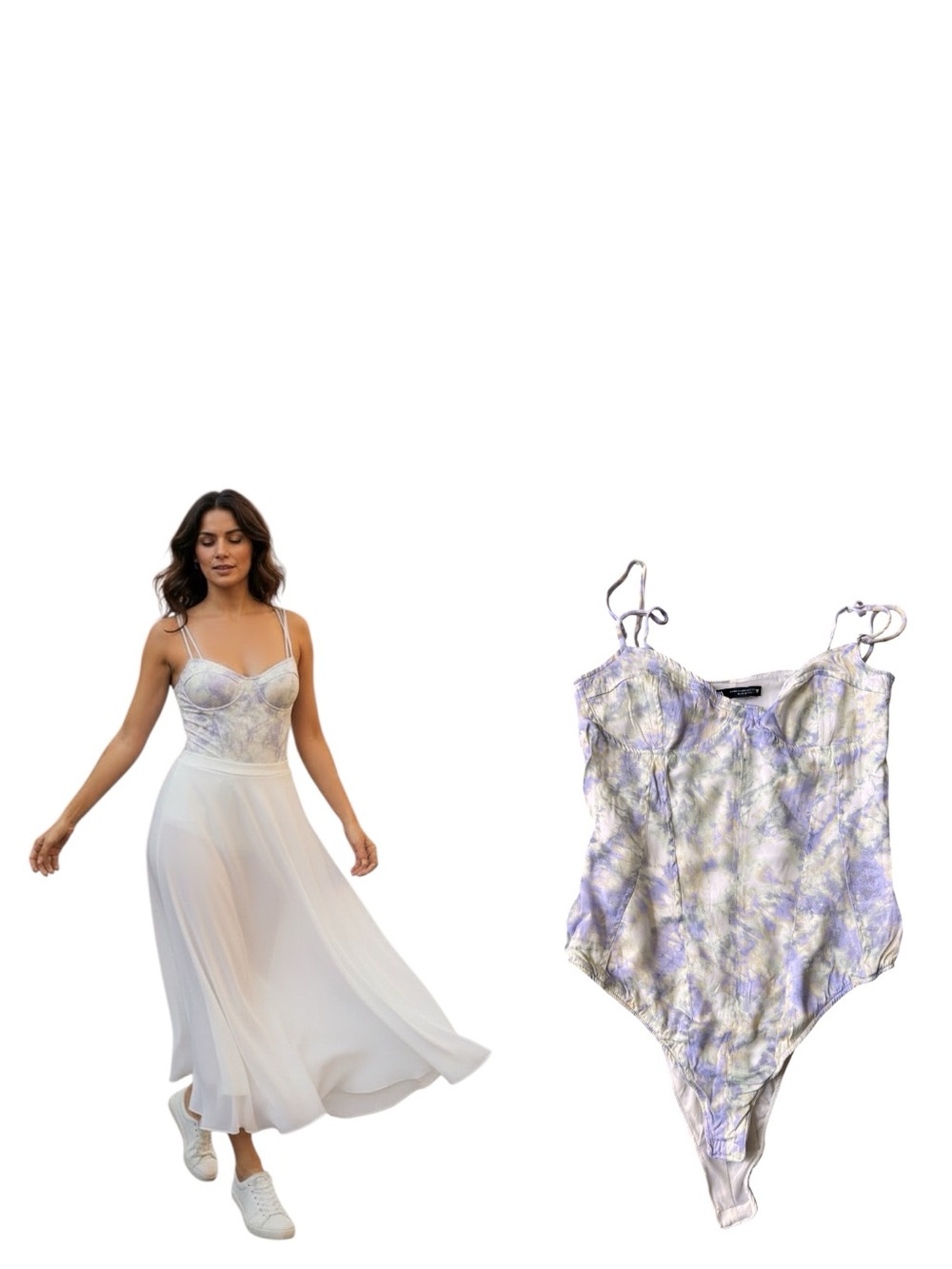 Pastel Tie-Dye Corset Bodysuit | Lavender & Sage | Size Medium | Like New